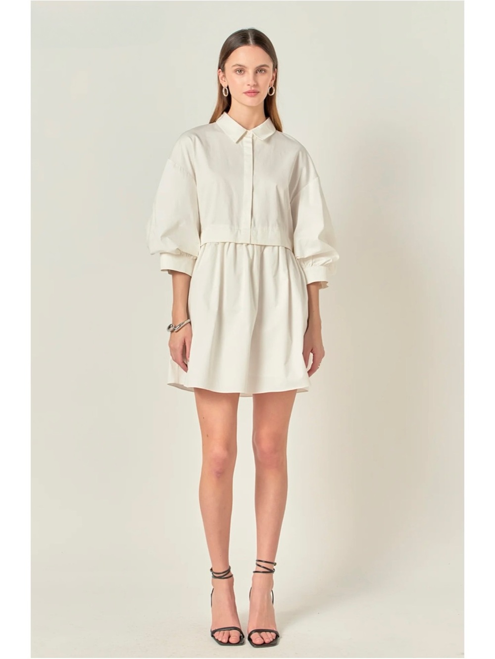 NWT English Factory Puff Sleeve Cotton Shirt Dress White XS